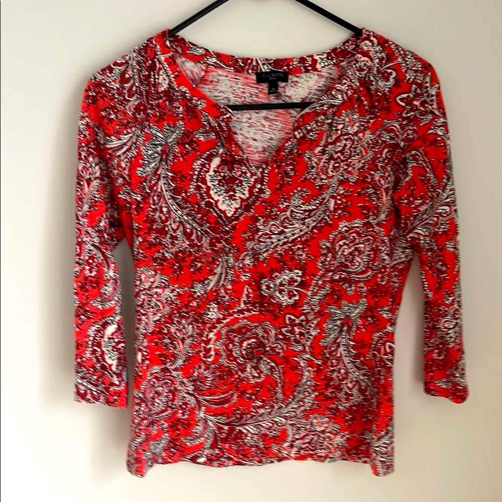 Talbots petite💯%cotton Paisley women’s small Red Top